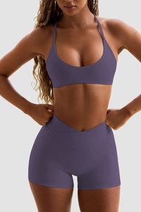 Women's Yoga Set:Y-Shap Back Thin Strap Bra & V-Waist Shorts