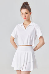 Women's Tennis Sets:Polo Collar Cropped Tee & Skirt