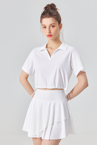 Women's Tennis Sets:Polo Collar Cropped Tee & Skirt