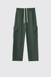 Men's 350g Color Block Stripe Pockets Straight Leg Pants