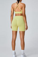 Women's Cross Back Bra And Pleated Buttocks Lift Shorts