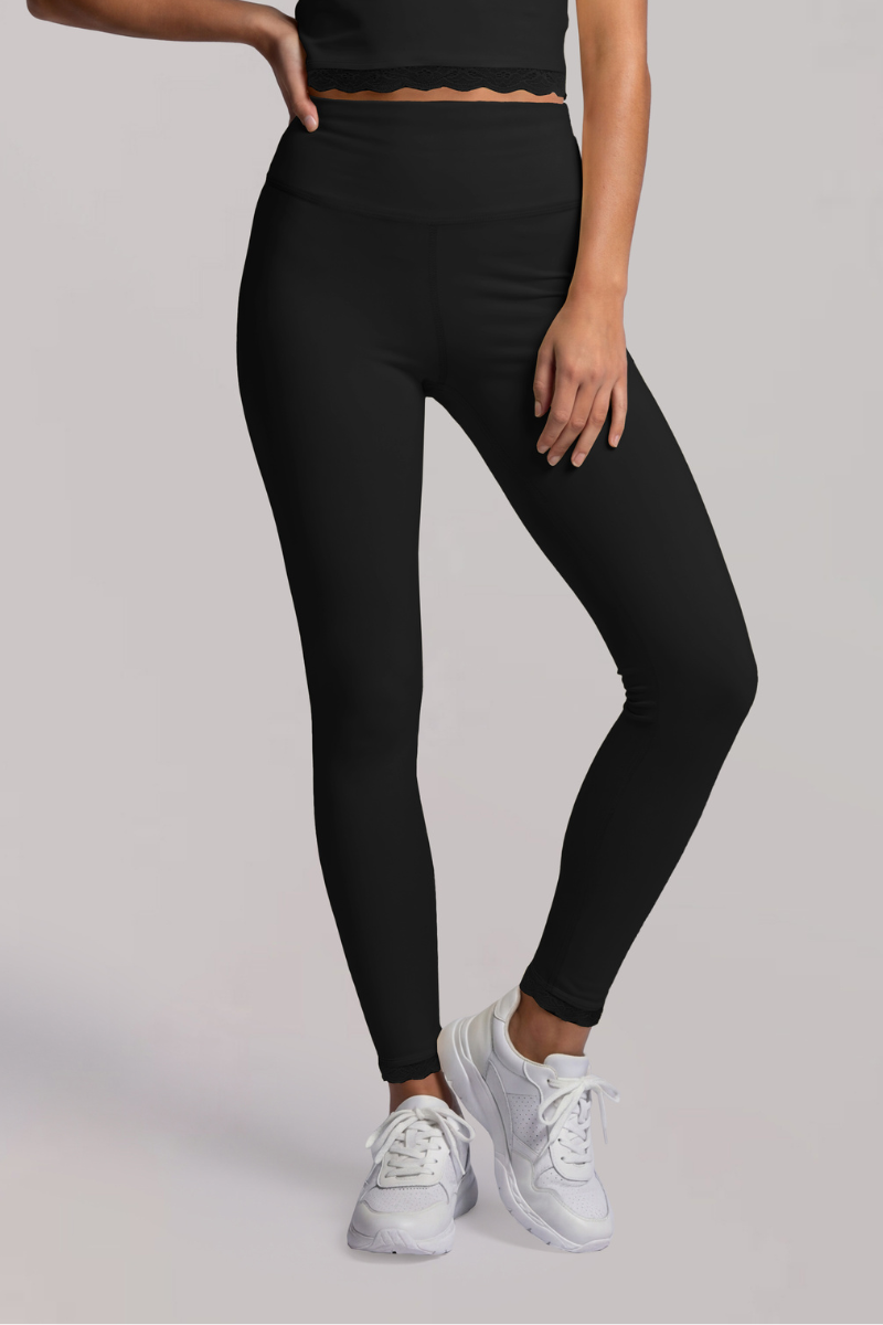 Women’s Athletic High Rise Lace Trim Solid Pilates Leggings