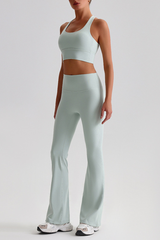 Women's Brushed Cross Back Bra & Flared Pants Yoga Set