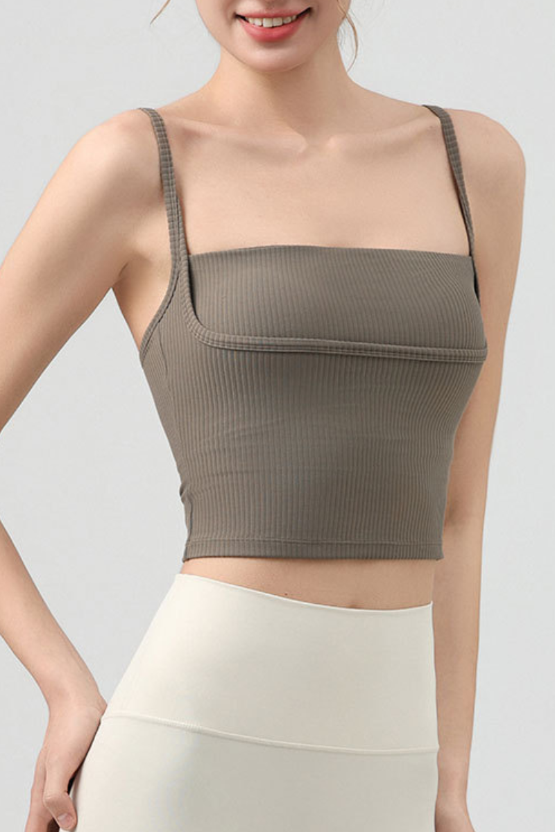 Women's Fake Two Piece Square Neck Cropped Sports Cami