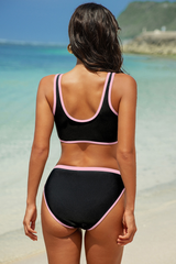 Women Sexy Color Block V-Neck High-Waisted Two Piece Bikini