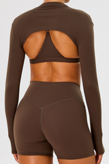 Women's Athletic Stand Collar Finger Cuffs Long Sleeves Top