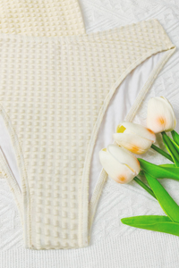 Women's Halter Pleated Side Tie 3 Piece Bikini Set