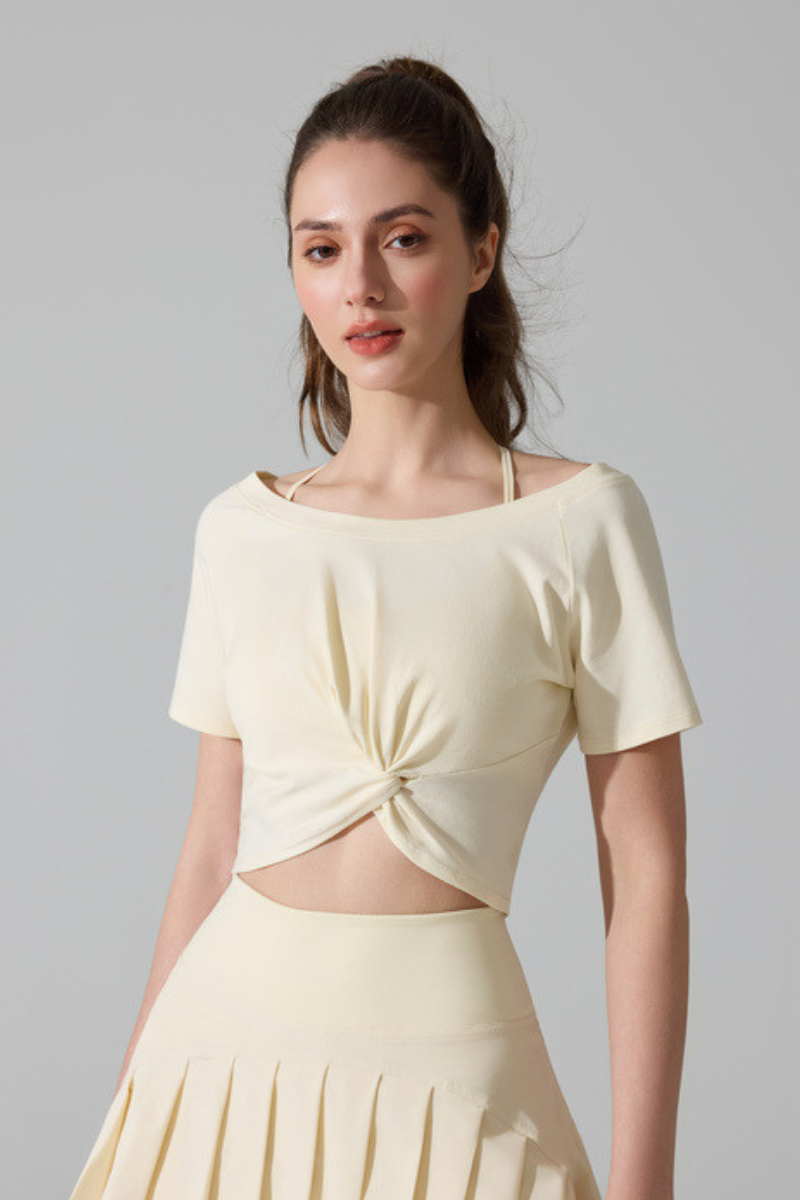 Women's Athletic Twist-knot Waist Cropped T-shirt