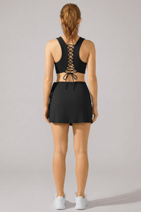 Women's Athletic Lace Up Back Sports Bra And Mini Skirt Sets