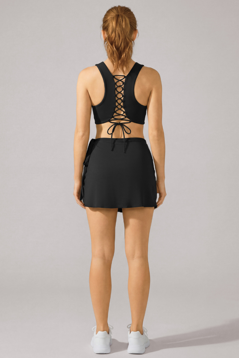 Women's Athletic Lace Up Back Sports Bra And Mini Skirt Sets