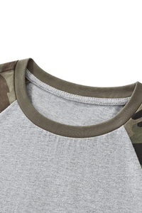 Women's Summer Cotton Camo Raglan Sleeve Cropped Tee