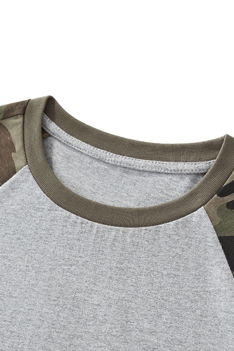 Women's Summer Cotton Camo Raglan Sleeve Cropped Tee