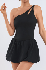 Women's One Shoulder Cutout Waist Cinched Tennis Mini Dress