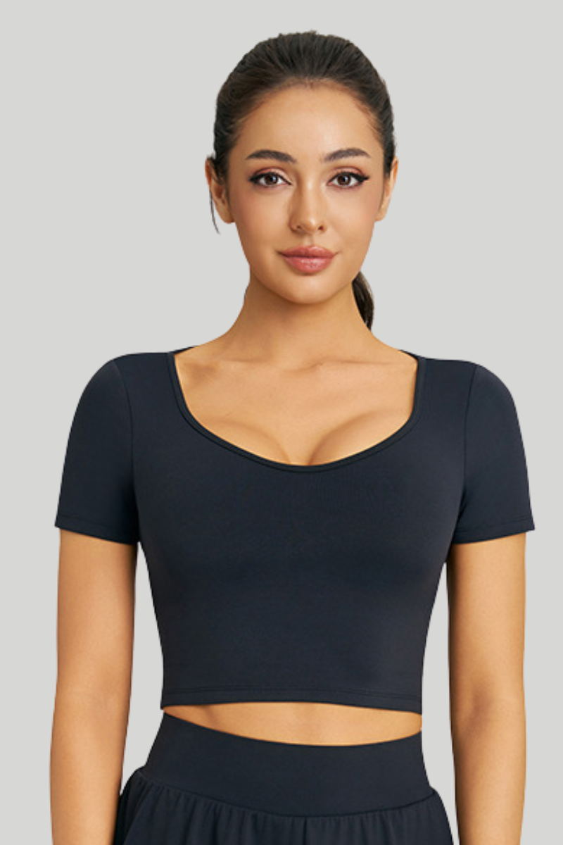 Women’s Athletic Cross-Back U-neck Cropped Yoga Pilates Tee