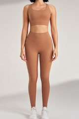 Women's Two-Piece Set:Cross Back Sports Bra & Yoga Leggings