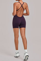 Women's U-neck Cross Back Adjustable Backless Jumpsuit