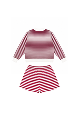 Women's Fleece Loungewear Sets:Stripe Sweatshirt & Shorts