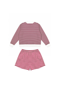Women's Fleece Loungewear Sets:Stripe Sweatshirt & Shorts