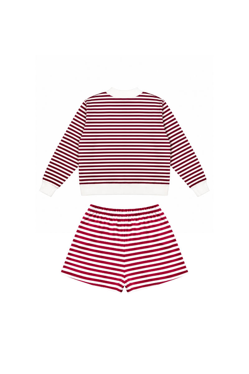 Women's Fleece Loungewear Sets:Stripe Sweatshirt & Shorts