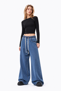 Women's Fall Drawstring Waist Wide Leg Jeans