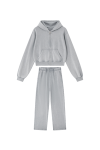 Unisex Fall Set: Cropped Zip Up Hooded Jacket And Sweatpants