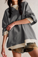 Contrasting-colored long-sleeved garment