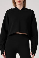 Women's Fall/Winter Drawstring Cropped Finger Cuffs Hoodie