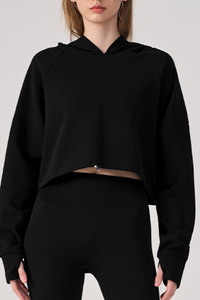 Women's Fall/Winter Drawstring Cropped Finger Cuffs Hoodie