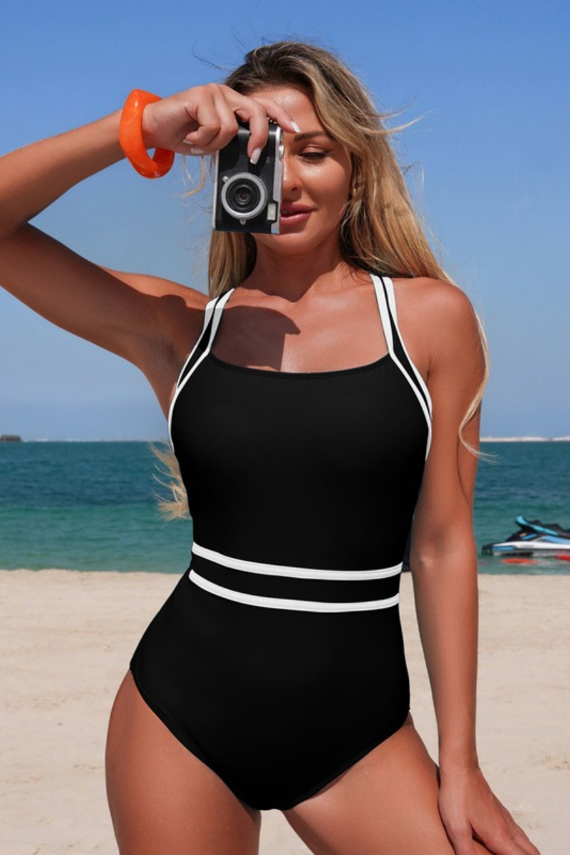 Women's Color-Blocked Cross Back One-Piece Swimsuit