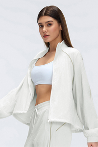 Women's Stand Collar Lightweight Drawstring Hem Sports Jacket