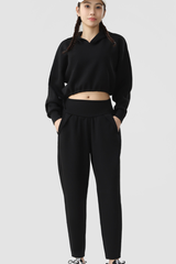 Women Cropped Hooded Top and High Waist Pants 2 Piece Set