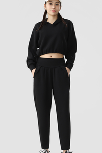 Women Cropped Hooded Top and High Waist Pants 2 Piece Set
