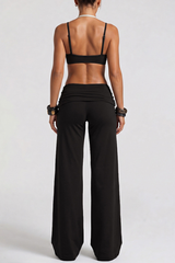 Women's Two-Piece Look Bra And Ruched Waist Wide-Leg Pants Yoga Set