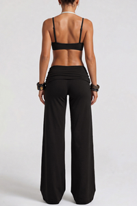Women's Two-Piece Look Bra And Ruched Waist Wide-Leg Pants Yoga Set