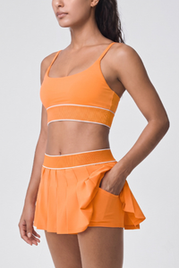 Women's Tennis Sets:Contrast Bra And Pleated Tennis Skirt