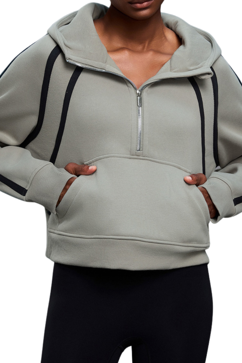 Women's Fall Fleece Varsity Half-Zip Hoodie With Thumb Holes