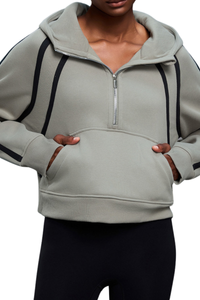 Women's Fall Fleece Varsity Half-Zip Hoodie With Thumb Holes