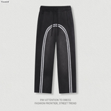 Color-contrast woven strap casual pants