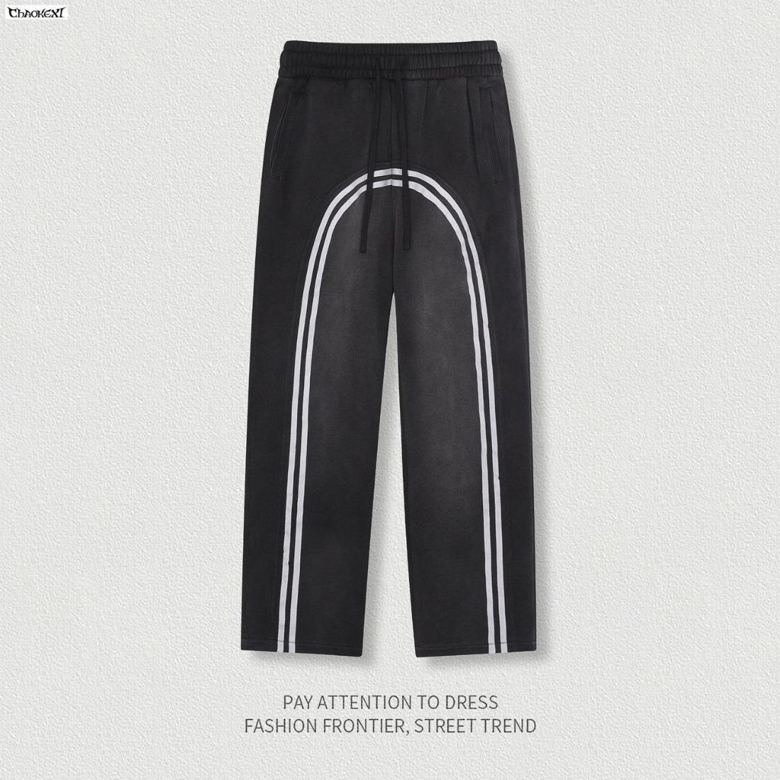 Color-contrast woven strap casual pants