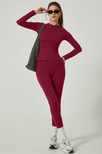 Women's Long Sleeve Shirt And Yoga Leggings Two-Piece Set