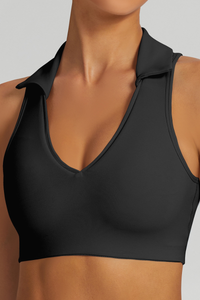 Women's Athletic Polo Collar V-neck Cropped TanK Top