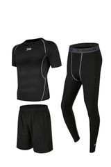 Men's 3-Piece Sports Sets:T-shirts & Leggings & Shorts