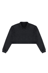 Women's  Fall 100% Cotton Collared V-Neck Crop Sweatshirt