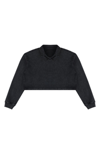 Women's  Fall 100% Cotton Collared V-Neck Crop Sweatshirt