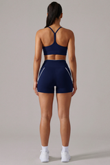 Women's Y-Back Bra & High Waist Bike Shorts Workout Sets