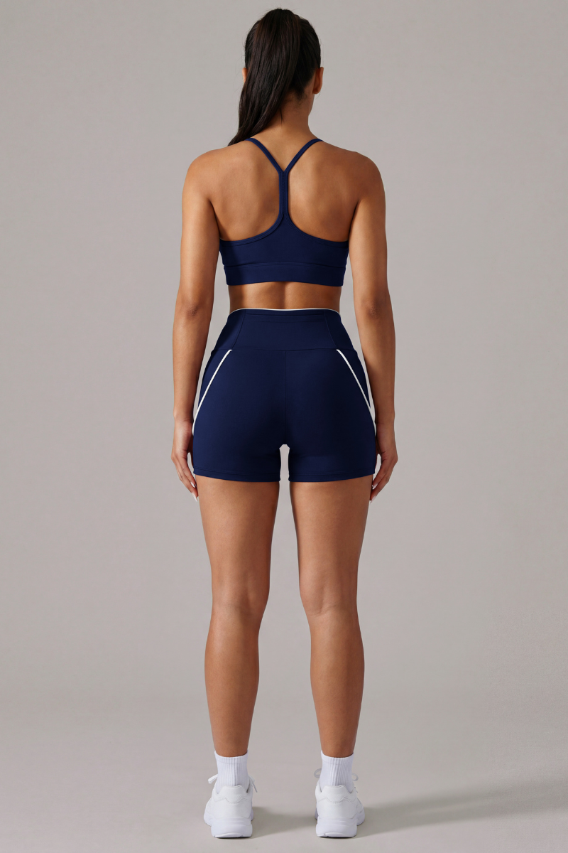 Women's Y-Back Bra & High Waist Bike Shorts Workout Sets