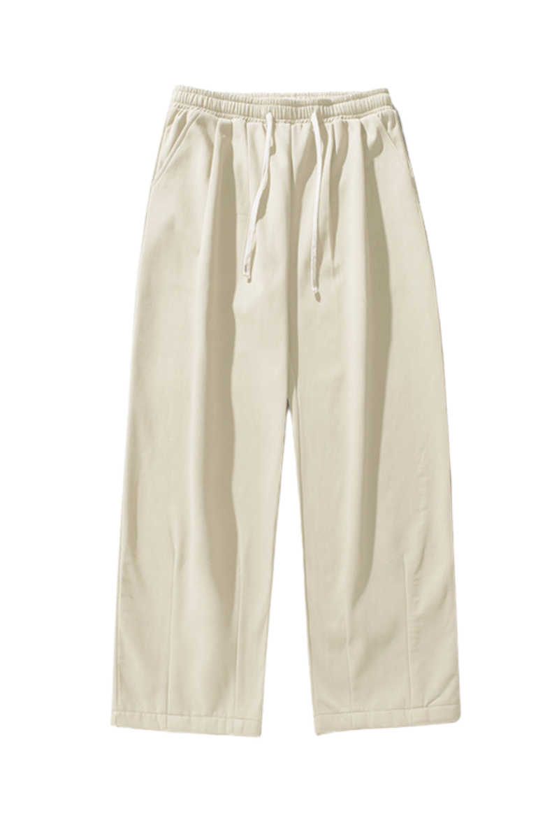 Men's Fall 100% Cotton Washed Drawstring Fleece-Lined Pants