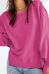 Women's Fall Vintage Raw‑Edge Seam Side Slit Hem Sweatshirt