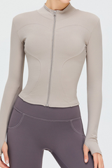 Women's Athletic Stand Collar Full Zipper Slim Jacket