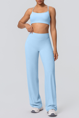 Women's Set:Thin Straps Cross Back Bra And Wide Leg Pants